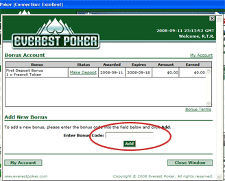 everest poker signup bonus code